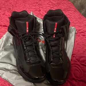 Prada Black High-Top Sneakers with Red Tongue Stripe